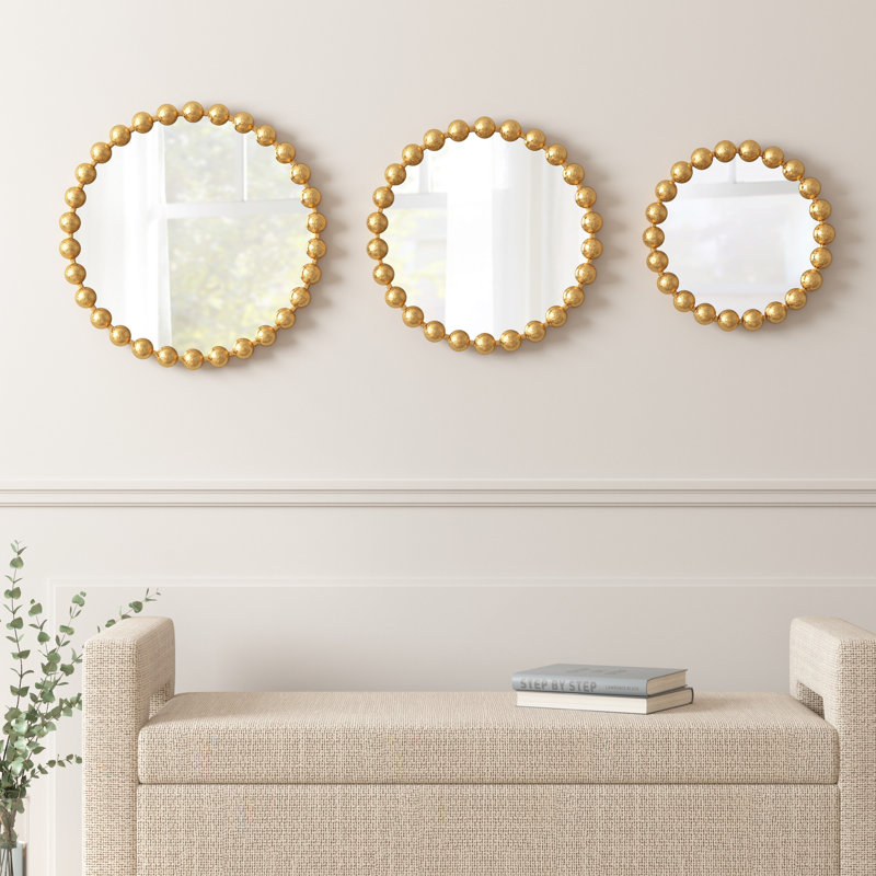 Madison Park Signature Marlowe Gold Beaded Round Wall Mirror 3piece